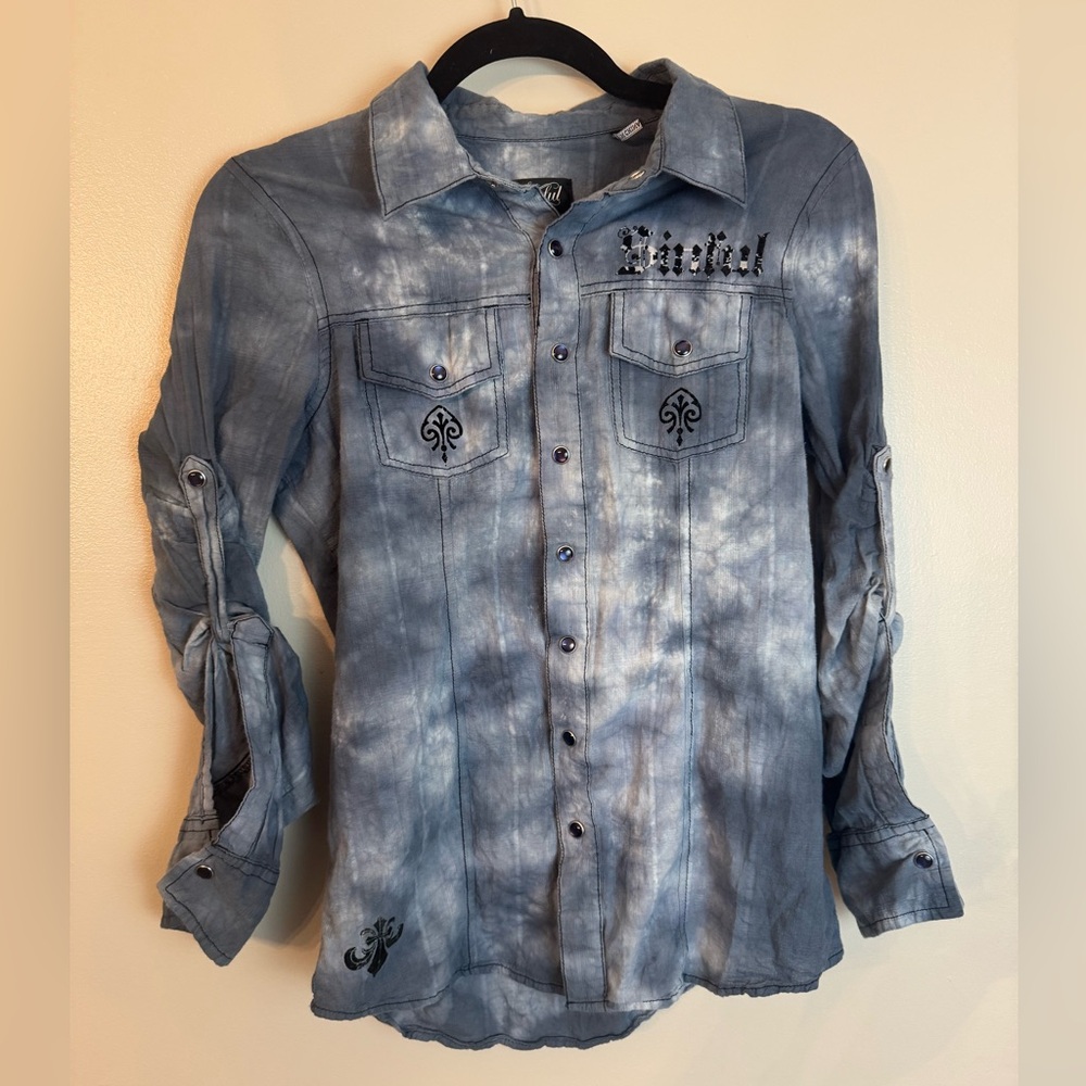Sinful By Affliction The Buckle Y2K Women’s Tie-Dye Button-Down Shirt Medium